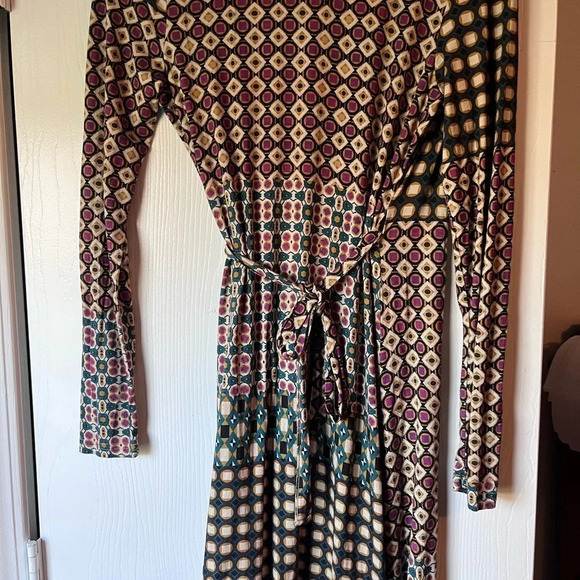 Garnet Hill Women’s Multicolor Geometric Print Wrap Dress Size Small artsy knit - Picture 2 of 9